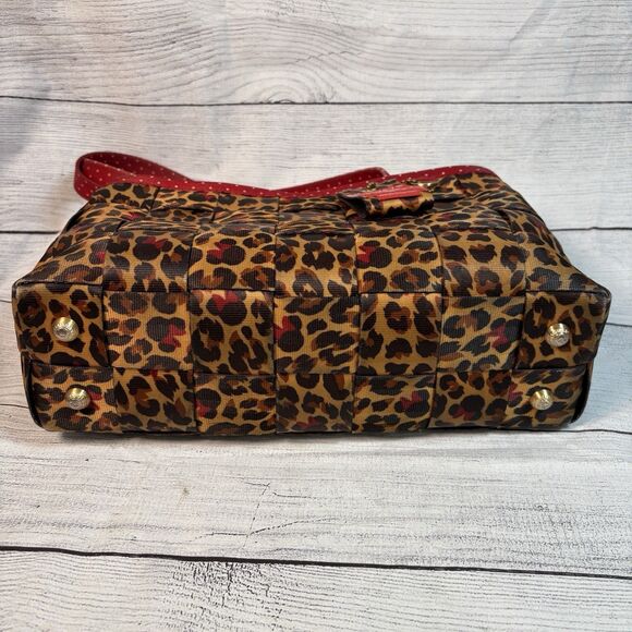 Harveys Seatbelt Bag Disney Couture Red Brown Leopard Minnie Mouse Satchel Purse - Picture 6 of 8